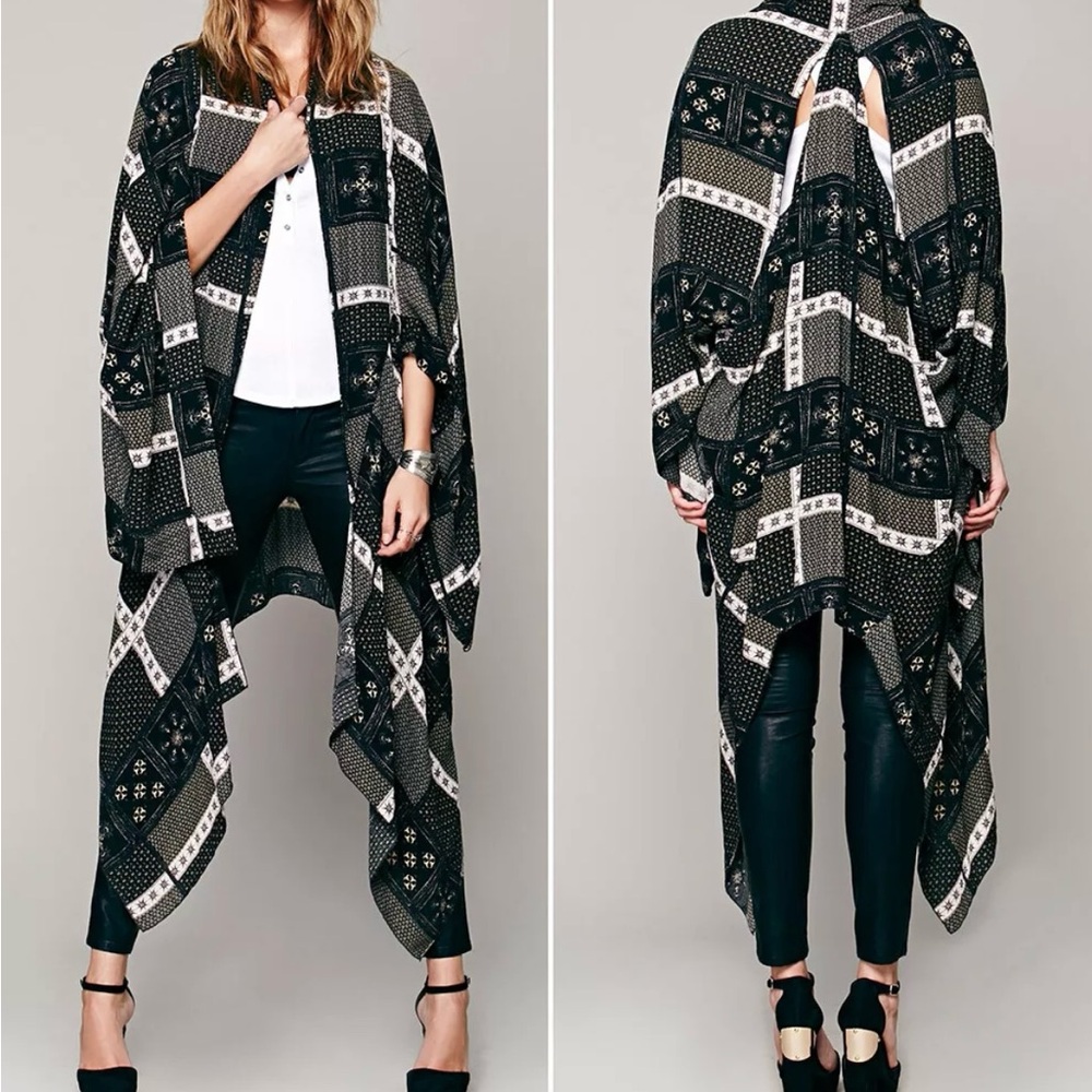 Free People Festival Duster in Twilight Combo Black White Patterned Kimono